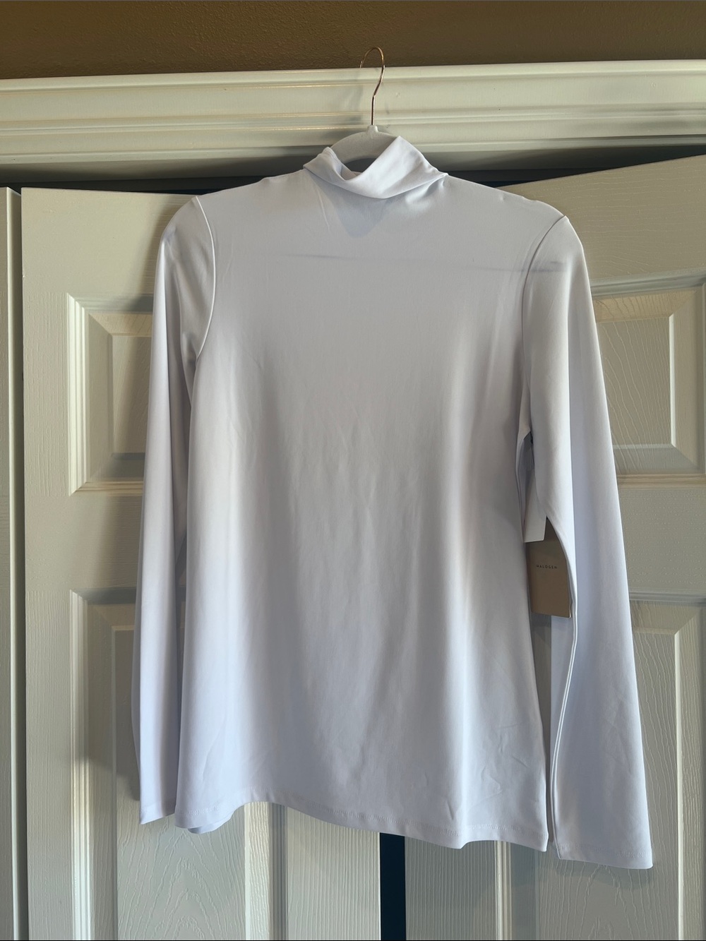 Halogen White Long Sleeve Mock Neck Top